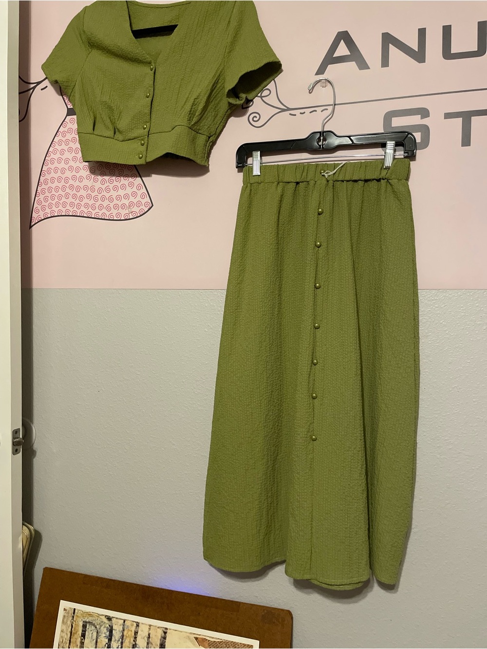 2 pc Olive Green Button-Front Midi Skirt - Women's Skirt